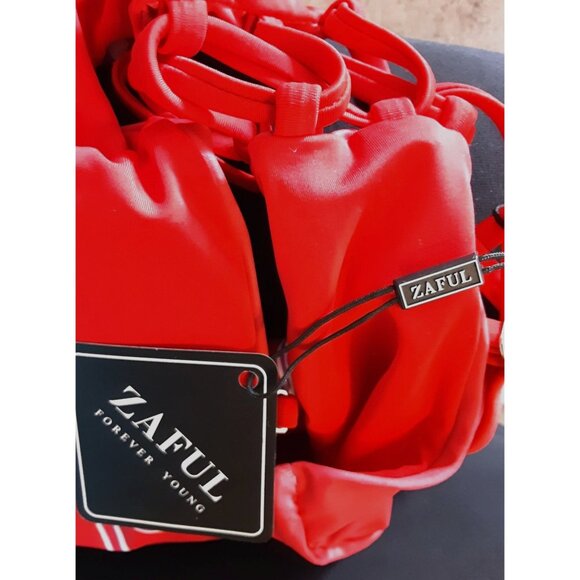 Womens Red Bikini Set Flame Print & Lace-Up Back By Zaful Med/ 6 Pool Beach Sexy - Picture 4 of 5